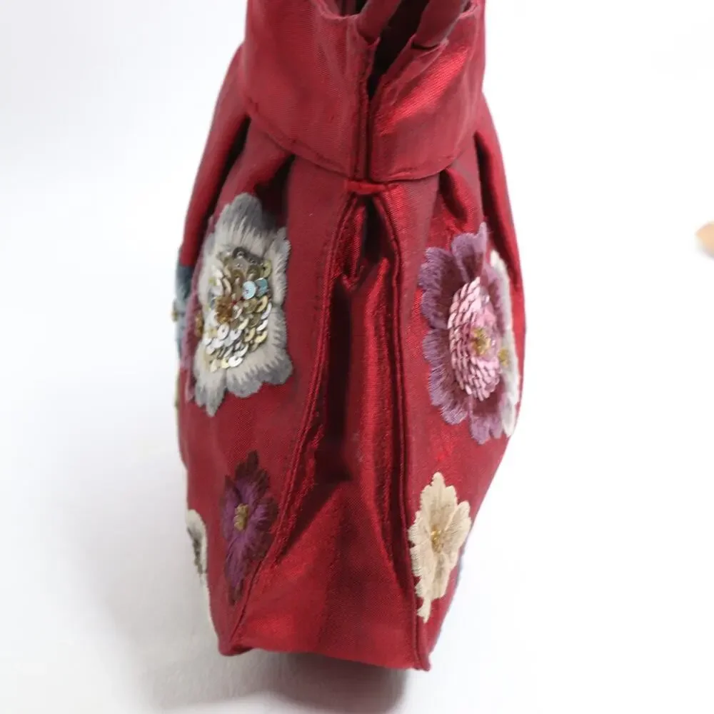 DV Evening Handbag S Red Floral Embroidered Sequin Beaded Purse Satchel Bag